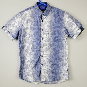 Barabas Short Sleeve Shirt~Men's Size Small~Button Up~Blue Paisley~Striped